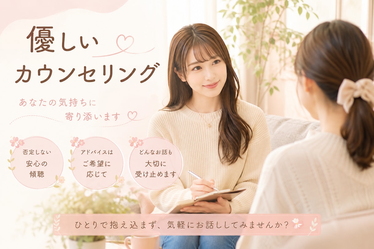 ひとりで抱え込まないで。お話聞きます 基本否定しないで、じっくりお話し聞きます！ イメージ1