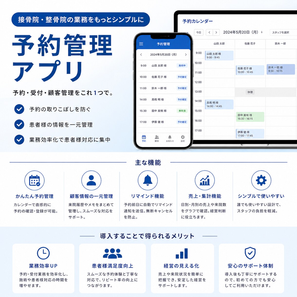 整骨院・接骨院向け予約管理アプリを開発します 電話対応・予約台帳から卒業しませんか？ イメージ2
