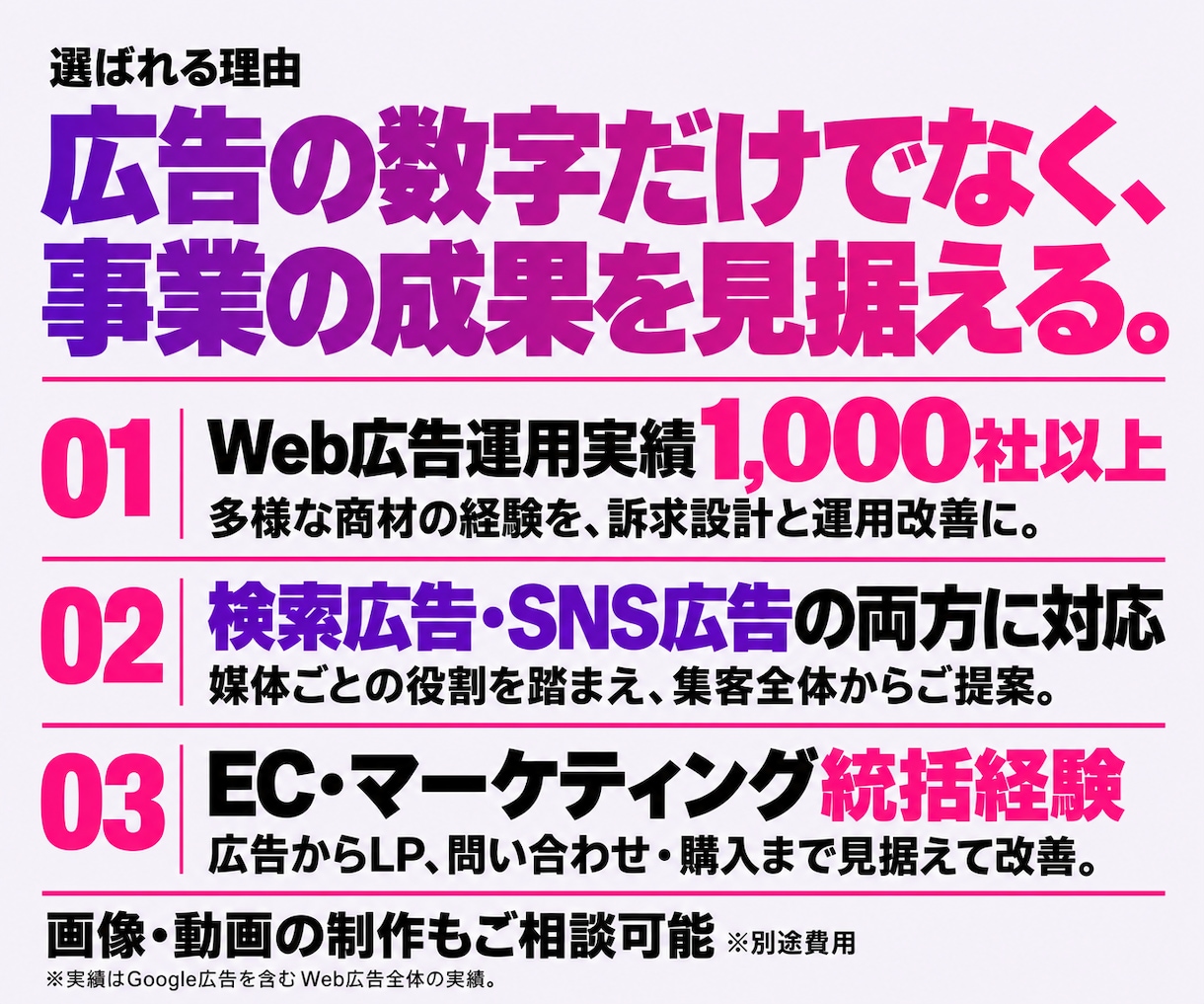 Meta広告の運用代行で集客・売上拡大を支援します 《Web広告運用1,000社以上》訴求設計から運用改善まで イメージ3