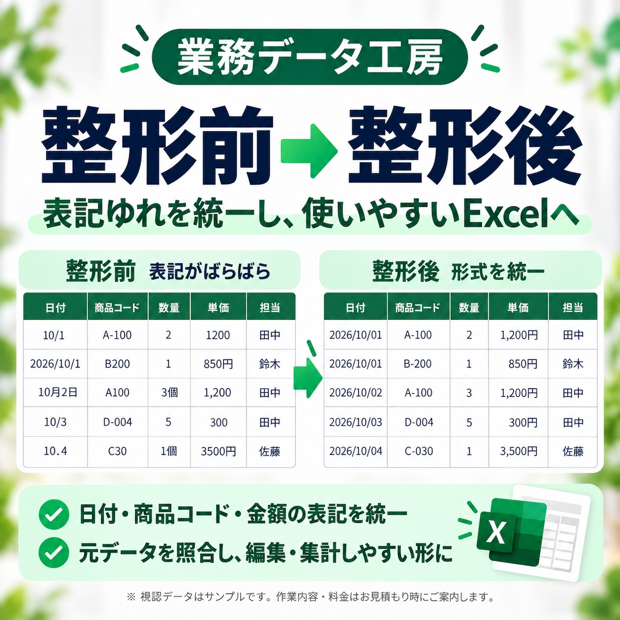 PDF・画像の表を使いやすいExcelに整えます データ化から表記統一・整理まで丁寧に対応 イメージ2
