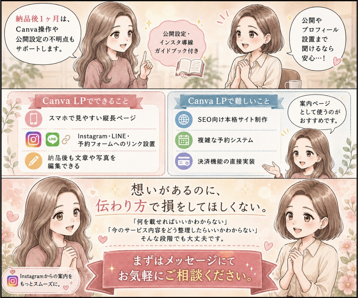 インスタから申込みへ繋ぐLPを制作いたします 見た目だけでなく伝わる順番まで整えるあなた専用の案内ページに イメージ4