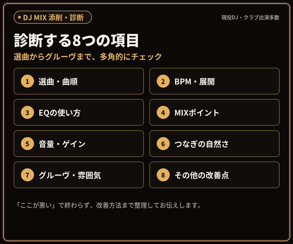 DJ MIXをプロが添削・診断します 録音を送るだけ。選曲・EQ・つなぎの弱点を具体化 イメージ4