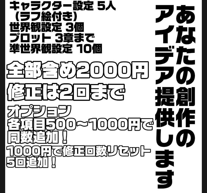 絶対に面白い創作設定提案します あなたが創りたいと思う作品の設定提案、シナリオ手助けします！ イメージ1