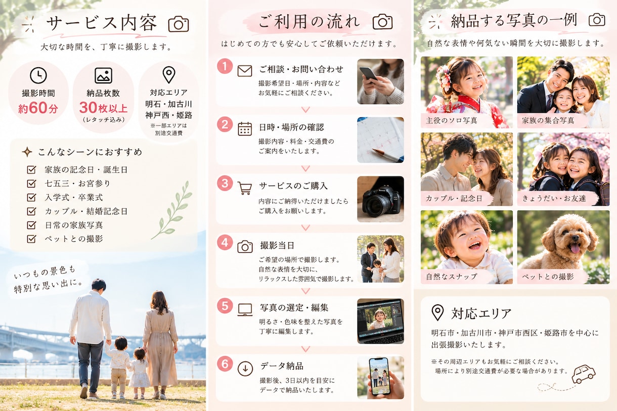 家族・カップルの自然な記念写真を出張撮影します いつもの笑顔も、特別な一日も。大切な思い出を写真に残します イメージ2