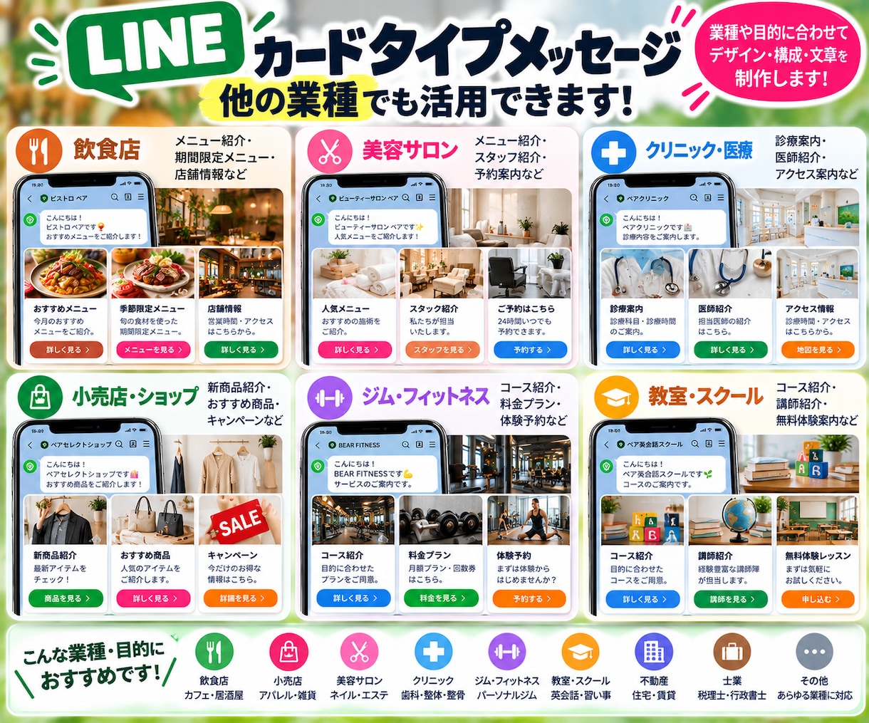 LINEカードタイプメッセージを見やすく制作します 商品・メニュー・サービスを横スライドで分かりやすく紹介 イメージ4