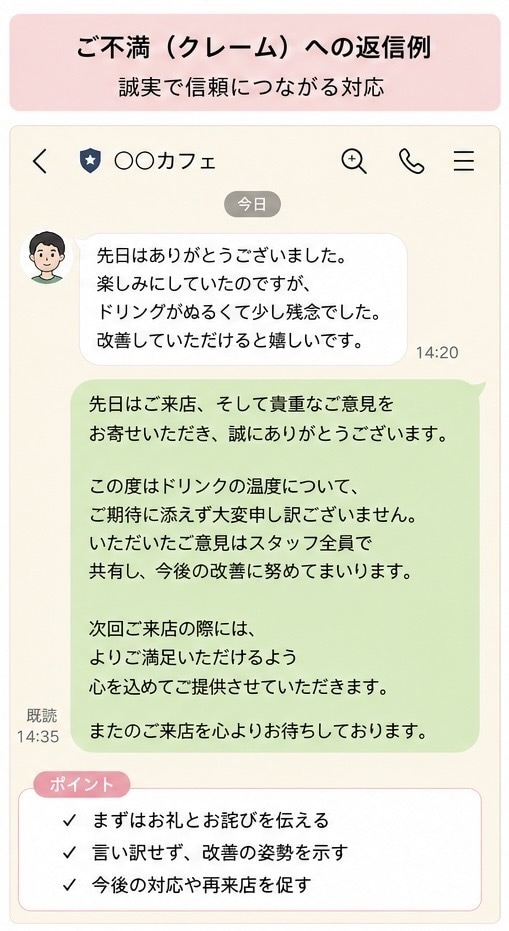 お客様へのLINE・DM・口コミ返信文を作成します サロン・お店の返信文を丁寧に作成します イメージ2