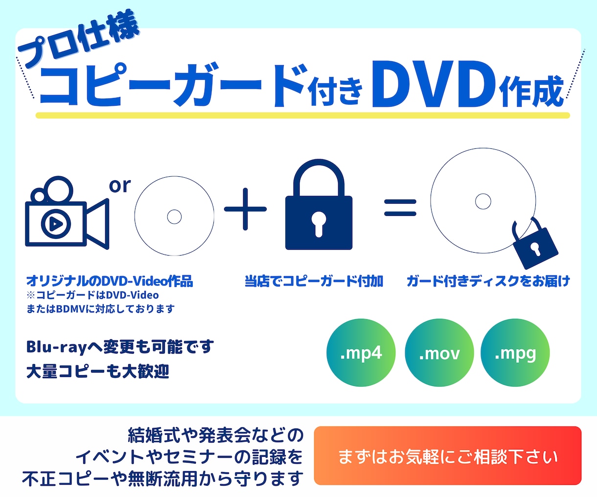 コピーガード付きのDVDディスクを作成します DVD-Video形式の動画から複製不可のDVDを作成します イメージ1