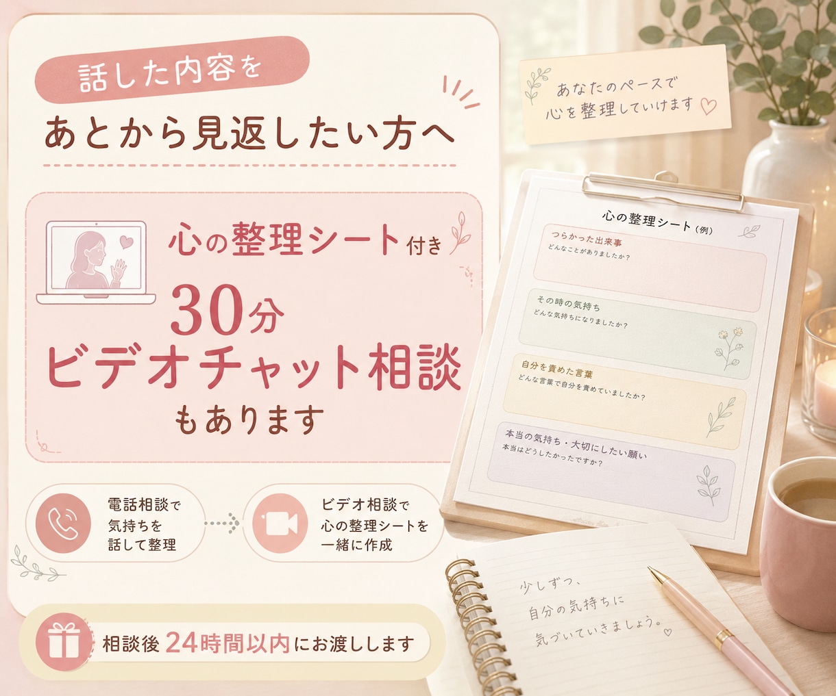 自分責めを止めたい。1分～やさしく一緒に整理します 人間関係・不安・後悔・自己否定・ひとり反省会を責めずに改善 イメージ8