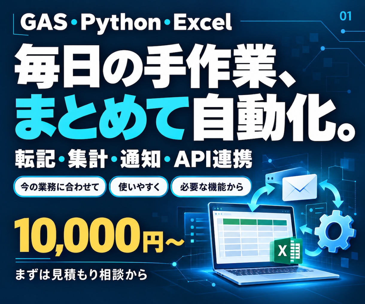 GAS・Python・Excelで作業自動化します 転記・集計・通知・API連携まで。仕事に合う仕組みを作ります イメージ1