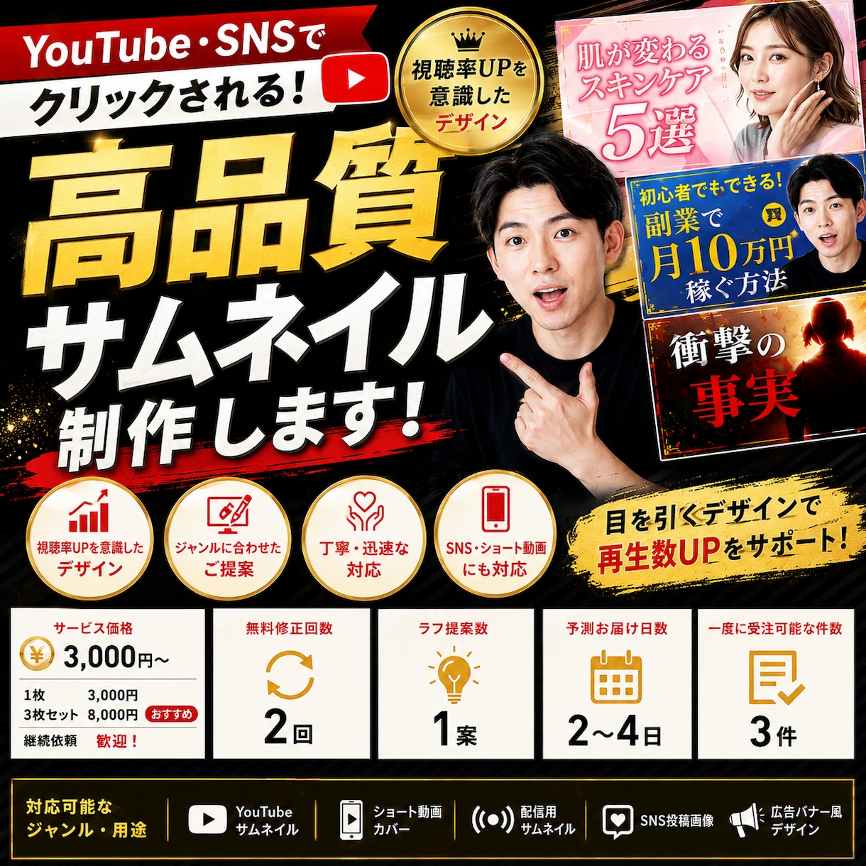 YouTube・SNS用高品質サムネイル制作します 視聴率UPを意識した“目を引く”サムネイルを丁寧に制作！ イメージ1