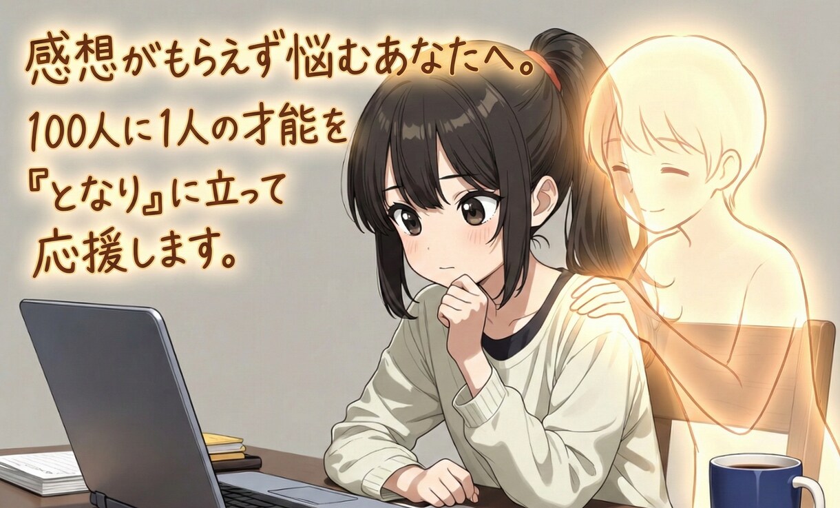 創作を諦めないで！モチベが必ず上がる感想を届けます あなたの「となり」に立って応援します！ イメージ1