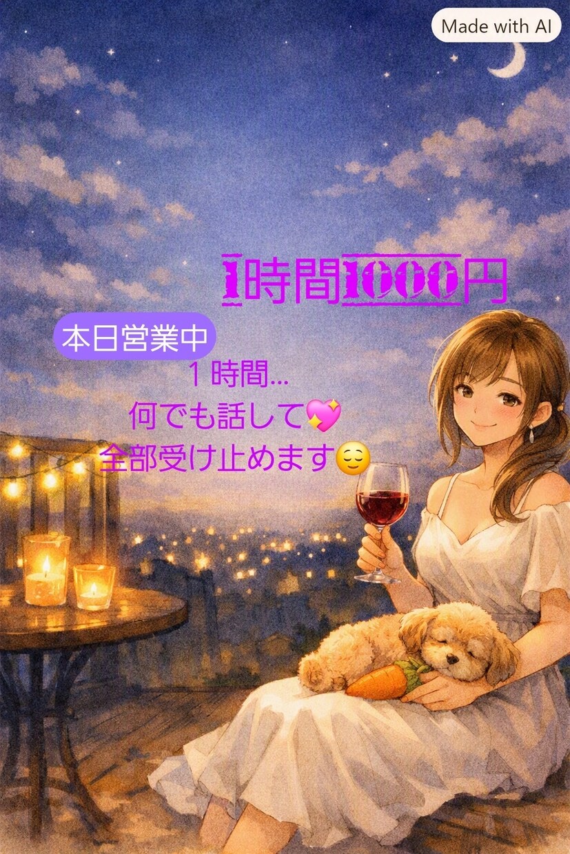 一日頑張ったあなたを労い、あなたの心に寄り添います １時間チャットであなたの気持ちを受け止めます♡ イメージ1