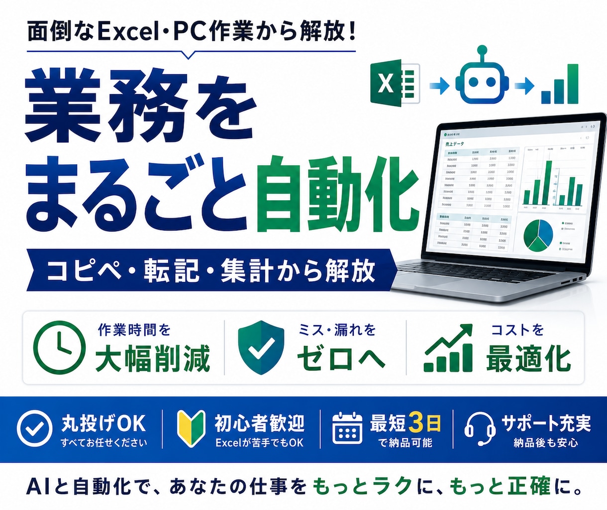 面倒なExcel・PC作業をまるごと自動化します 丸投げOK。転記・集計・コピペを二度とやらない仕組みに イメージ1