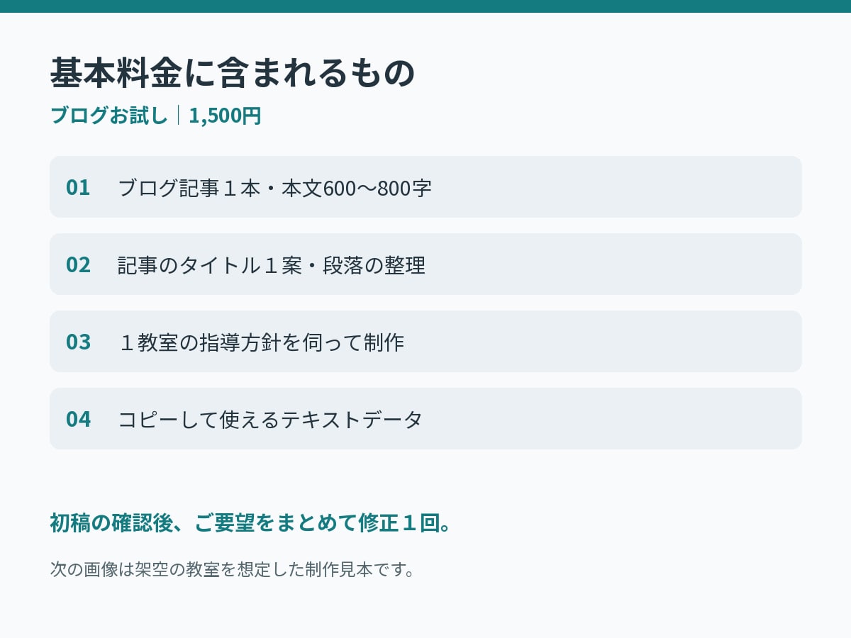 個人塾のブログ記事を１本お試しで作ります 現役教室長が１テーマ600〜800字で作成 イメージ2
