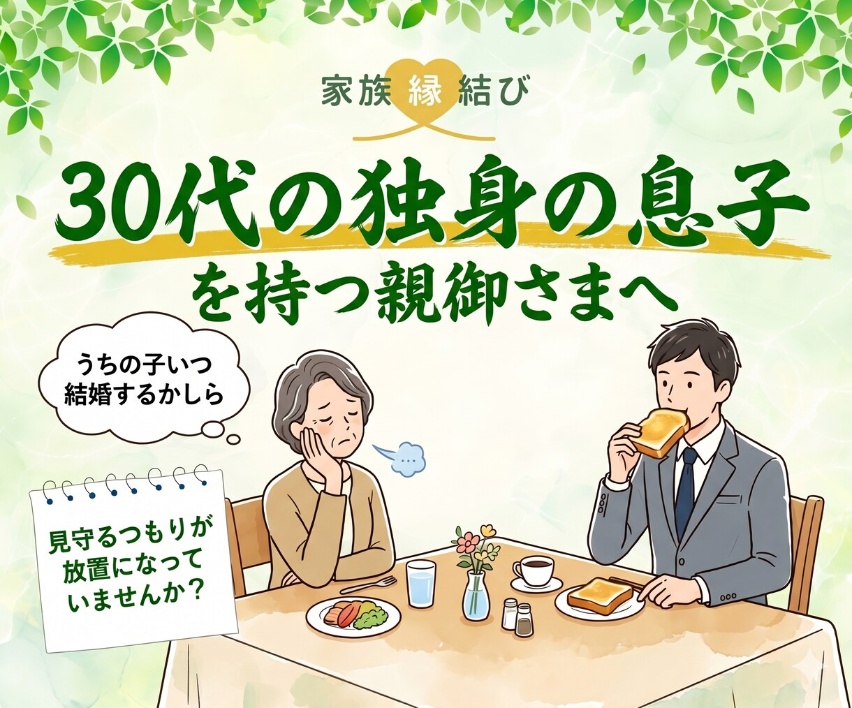 息子が結婚しない…独身男性の親御様の相談乗ります 仕事ばかりの息子さんの背中を押す方法、一緒に作戦会議します！ イメージ1