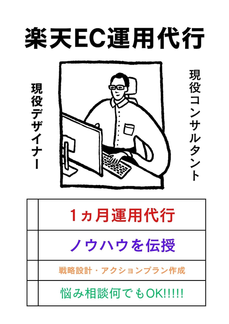 現役楽天モールコンサルが1ヶ月運用代行します ノウハウがしっかりと店舗様に残る事をモットーとしております イメージ1