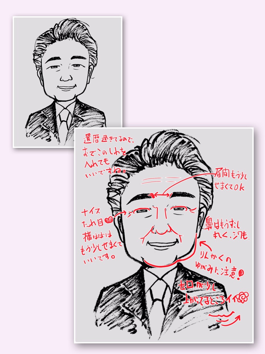 似顔絵スクール講師が赤ペンで似顔絵を添削します 公認似顔絵師が似顔絵の添削、アドバイスをします！ イメージ2