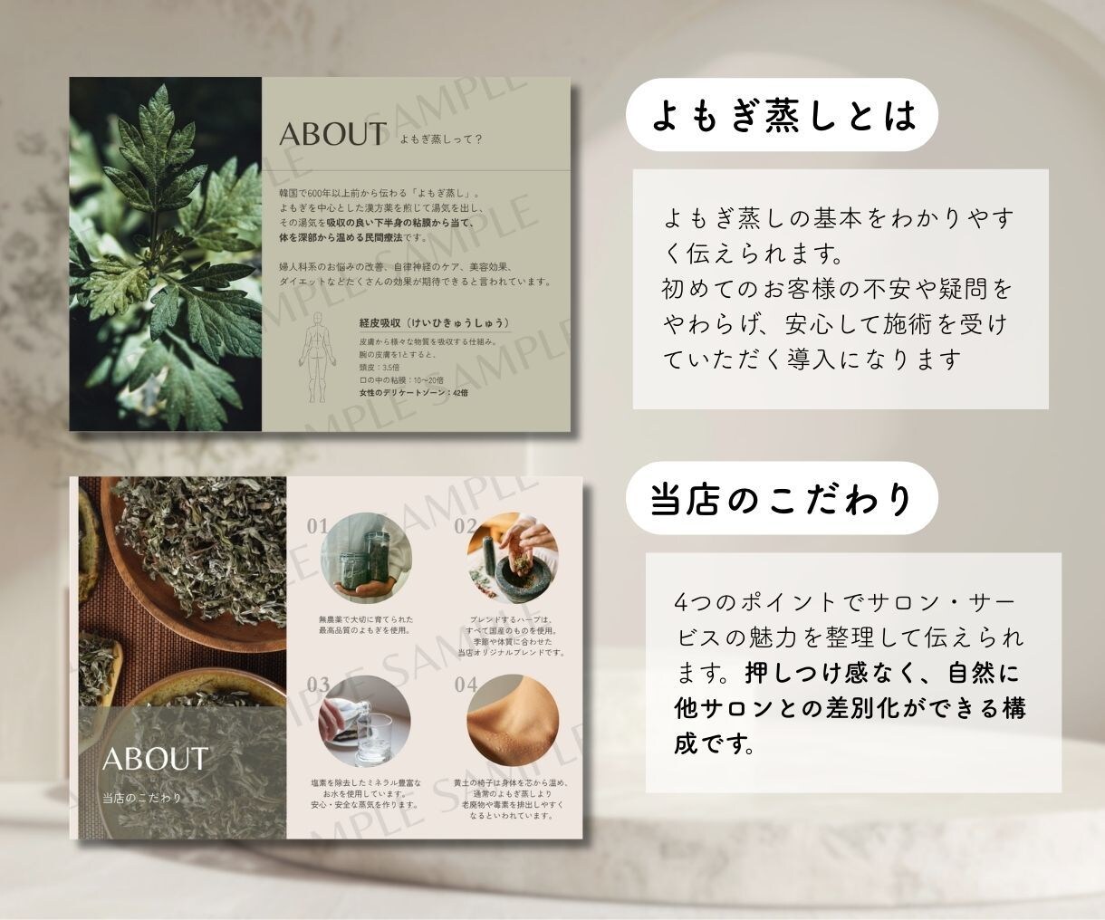 よもぎ蒸しサロンの説明資料テンプレートお渡しします 【Canvaで自由に編集】サロンのオリジナル資料を手軽に イメージ4