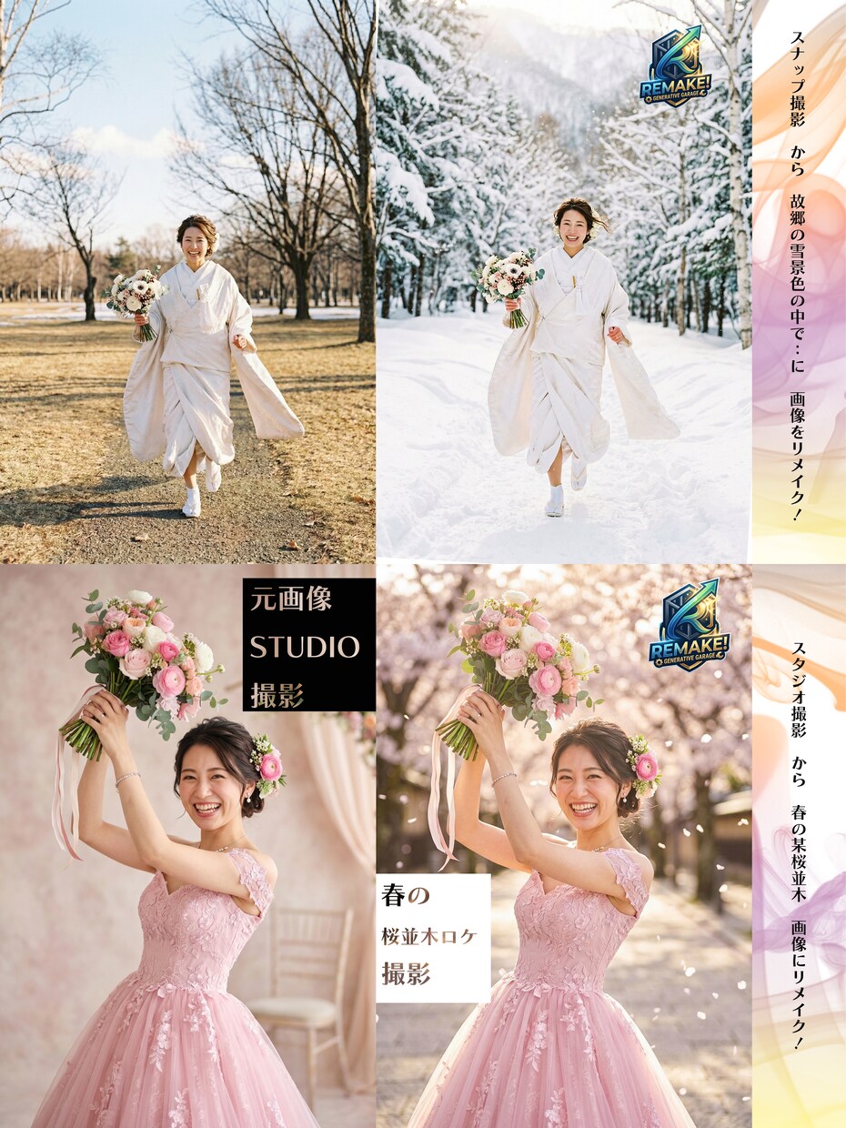 婚礼・前撮り【美的に♡リメイク】記念写真承ります ｜◆著名タレント多数撮影の実績◆レタッチ背景合成リメイク♪ イメージ5