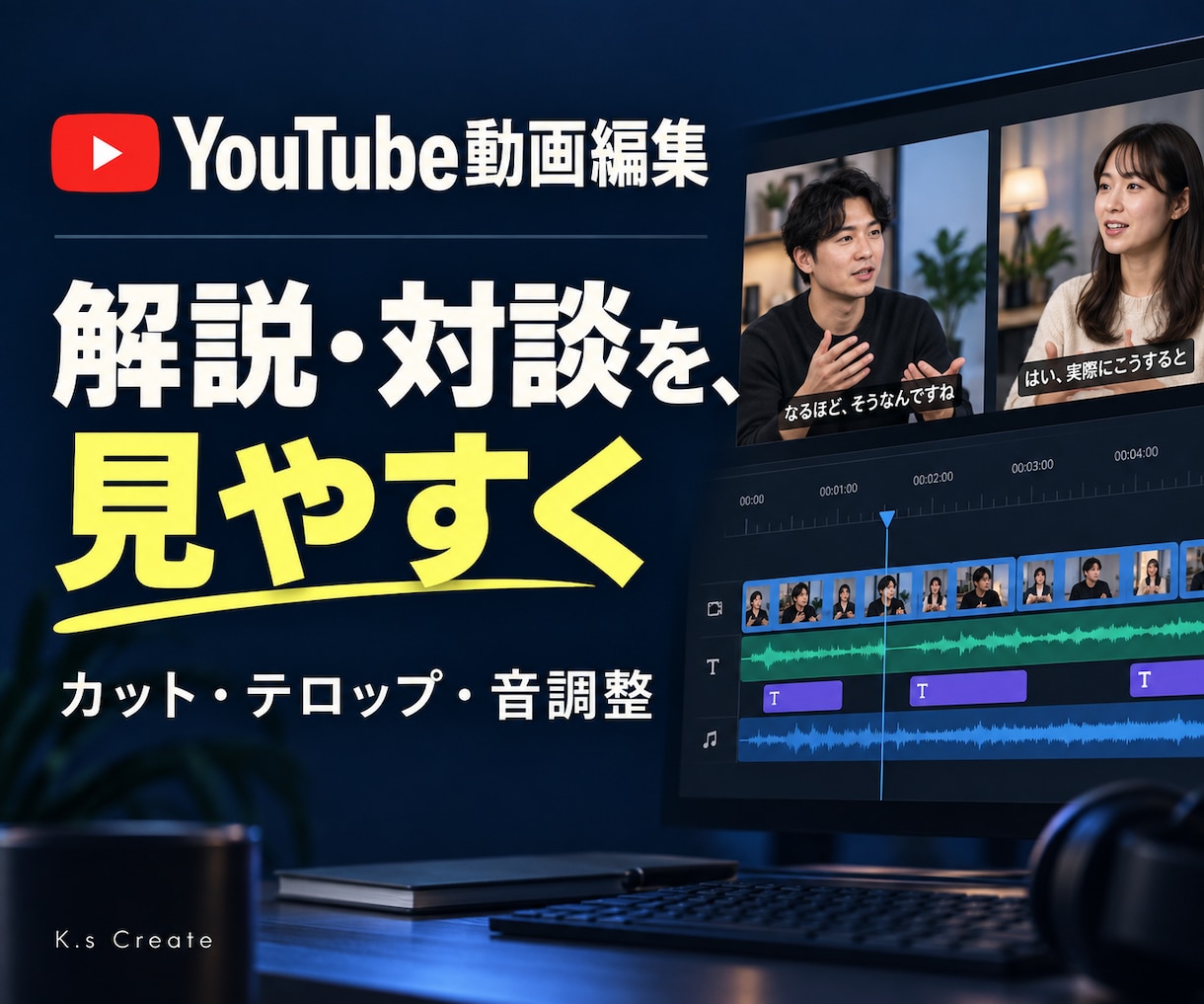 解説や対談のYouTube動画を編集します カット・要点テロップ・音調整で見やすく イメージ1