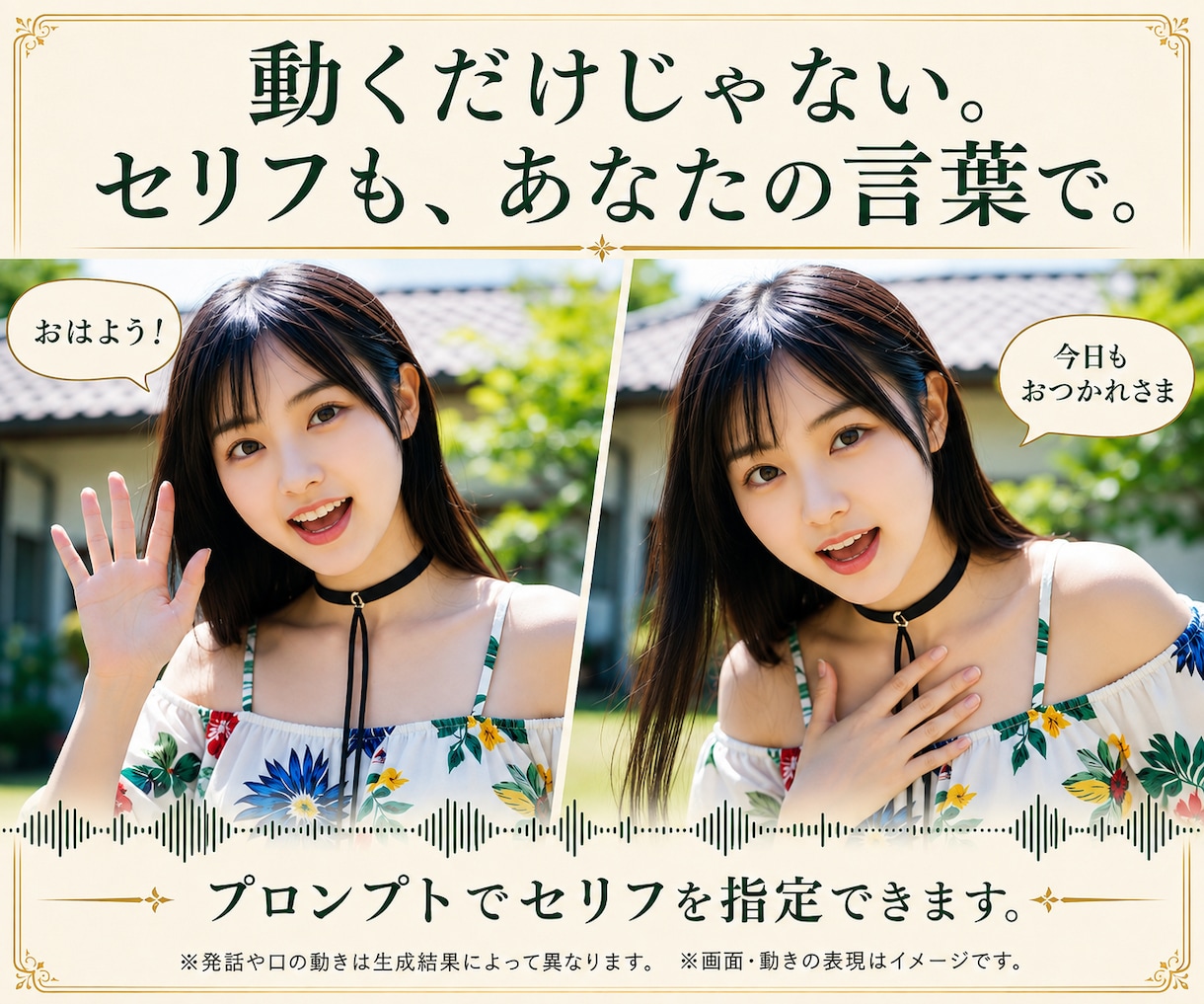 あなたのAI美女を動かす動画生成環境を提供します その一枚に、視線を。しぐさを。あなただけのワンシーンを。 イメージ4