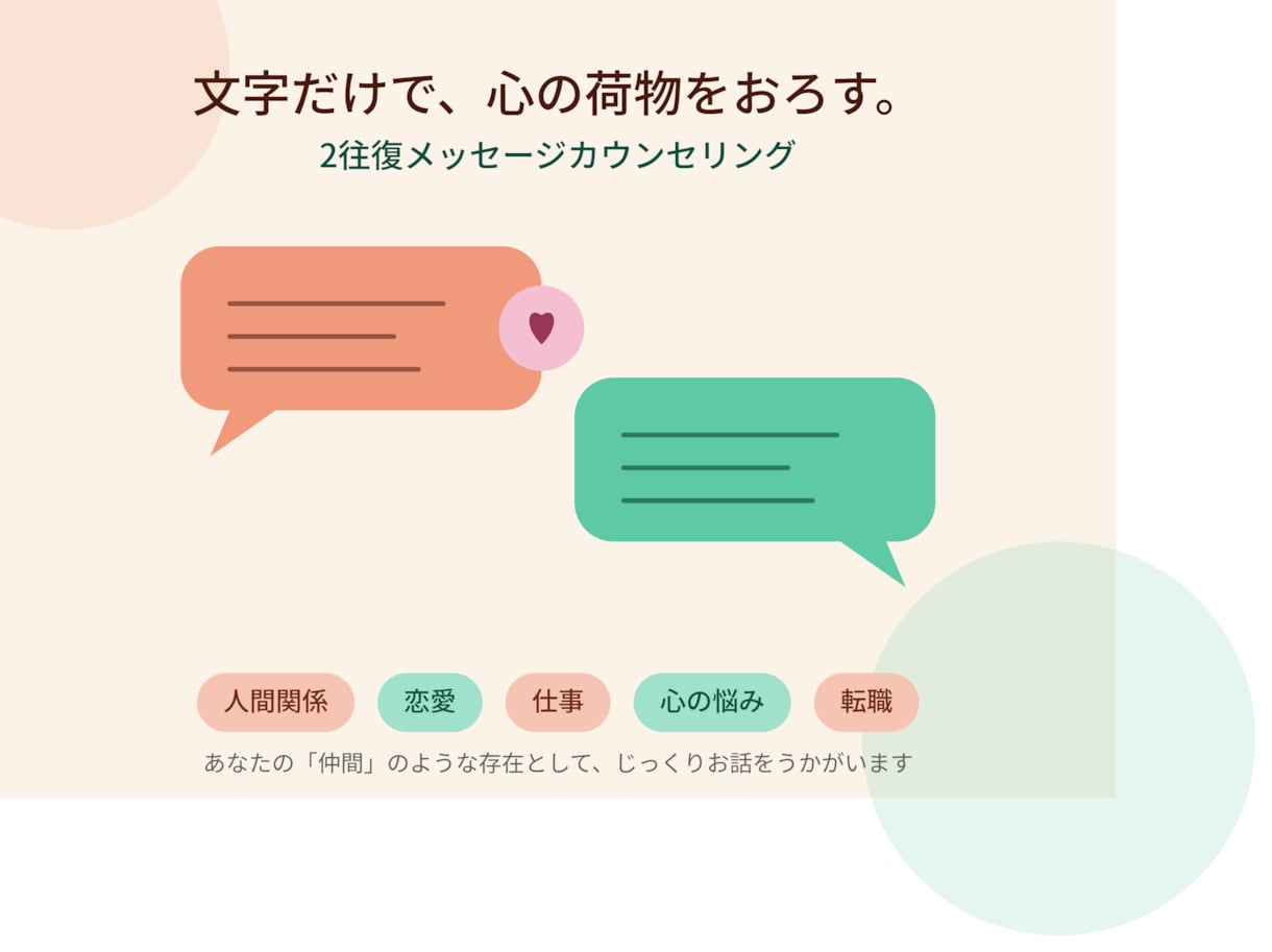 メッセージでカウンセリングします 通話が苦手な方でも気軽に相談できます。 イメージ1
