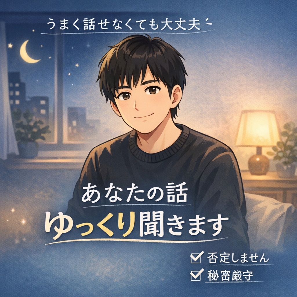 あなたの話ゆっくり聞きます うまく話せなくても大丈夫。安心して本音をどうぞ。 イメージ1