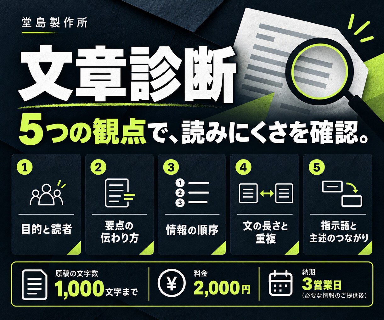 文章の読みにくい原因と直す順番を診断します 1,000字まで。診断票と改善の優先順位をお届け イメージ2