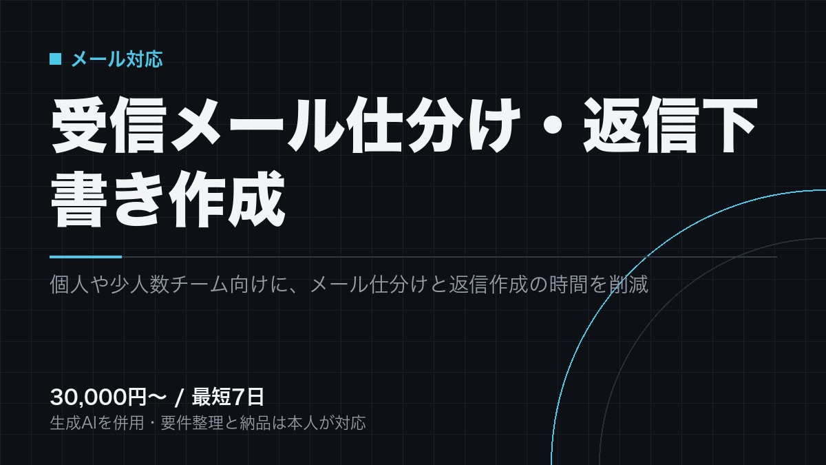 受信メールの仕分けと返信下書きを自動化します 受信メールを仕分けし、返信の下書きまで自動で用意します イメージ1