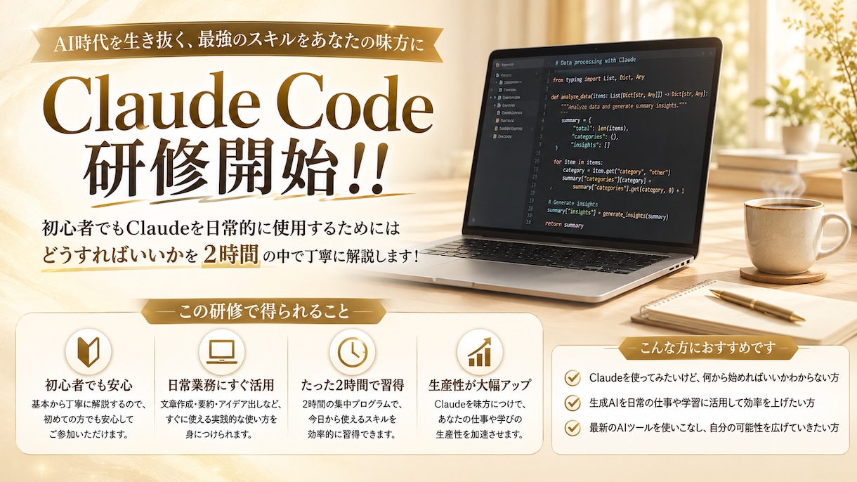 laudeの導入から使い方まで2時間で教えます 初心者でもAIを使ってプログラミングまでできるようになります イメージ1