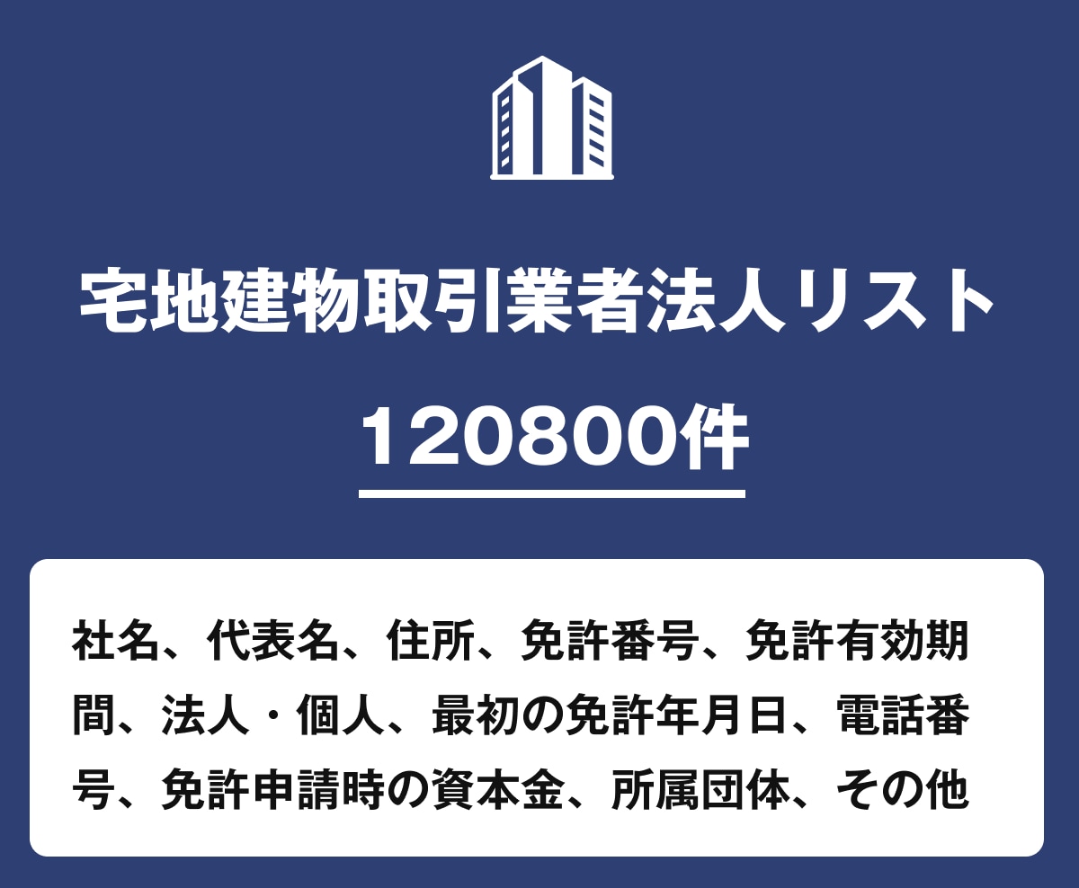 営業リスト 宅地建物取引業者リストを即納いたします 120,800件｜営業・集客向け不動産業者データ（公的） イメージ1