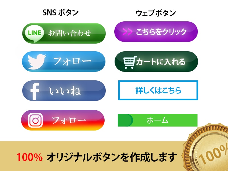 １００％オリジナルSNS,ウェブボタン作成します 24時間以内にブログ、ウェブサイト、ＳＮＳ用のボタン作成 イメージ1