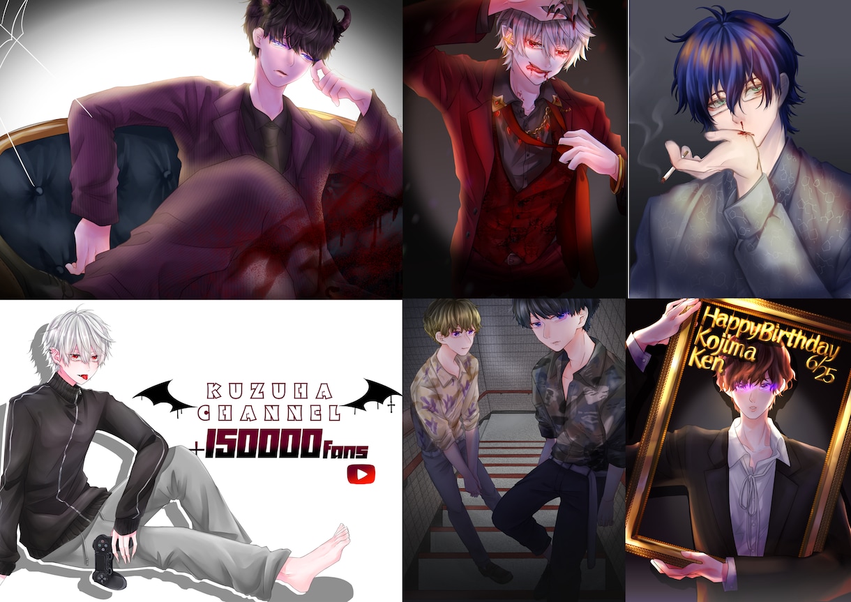 ヘッダー、サムネ、一枚絵、ゲーム立ち絵お描きします かっこいいイラストもかわいいイラストも様々な絵柄お描きします イメージ9