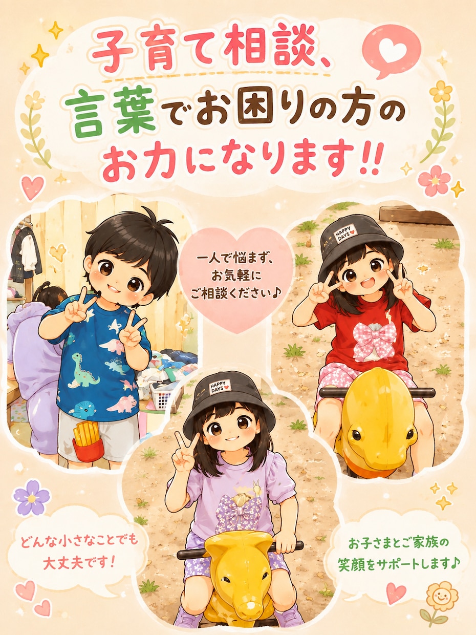 お子様の言葉でお困り事、相談にのります 言語聴覚士がお子様の言葉の不安や困り感のお力になります!! イメージ1