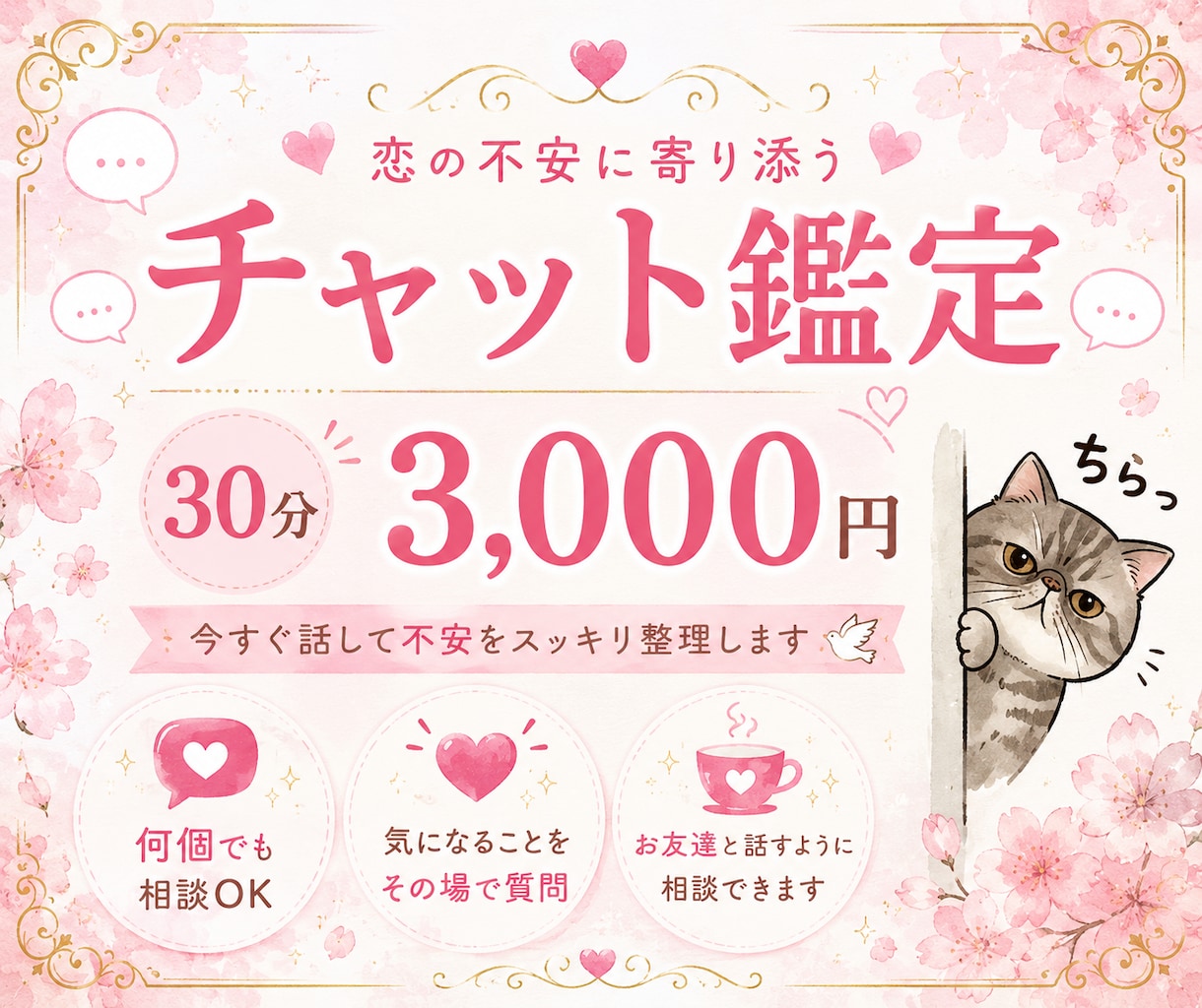 チャット鑑定 30分⭐️あなたの悩みに寄り添います 恋愛、仕事、人生相談・・心が軽くなる30分 イメージ1