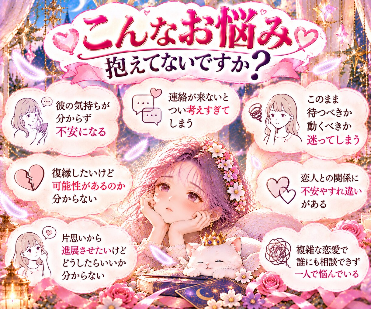 その恋愛のお悩み、こっそりお聞きして心を軽くします 心のモヤモヤをすぐにふわっと明るく✨素早くお悩みにアプローチ イメージ4