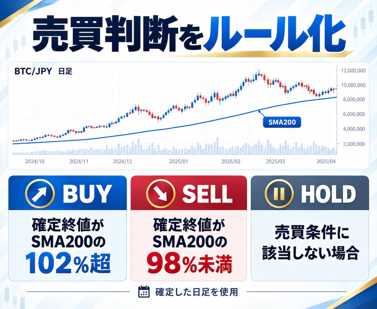 ビットコイン売買を自動判定するBOTを提供します 仮想売買・損益記録・定期実行まで、実資金なしで検証 イメージ3