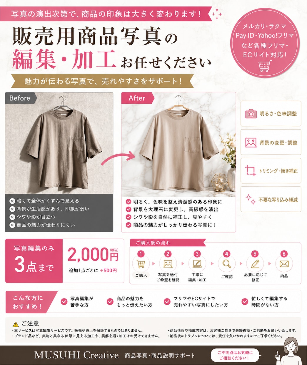 フリマ／ＥＣサイト画像加工編集します フリマ／ＥＣサイト／メルカリなどの画像加工編集【３枚】納品 イメージ1