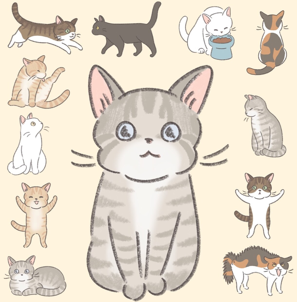 猫のデジタルイラストを3点描きます 飼い猫さん・看板猫さん1匹を、やわらかい雰囲気のイラストに♪ イメージ1