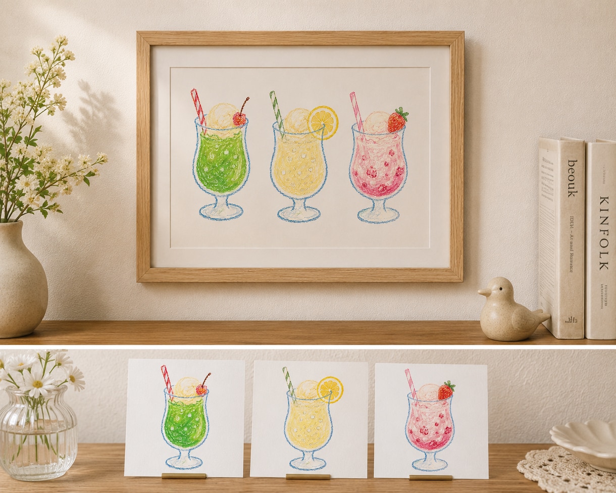 クレヨン画でウォールアートやはがきを制作します クレヨンならではの、ほんのりかすれた線と温かい色味が特徴です イメージ2