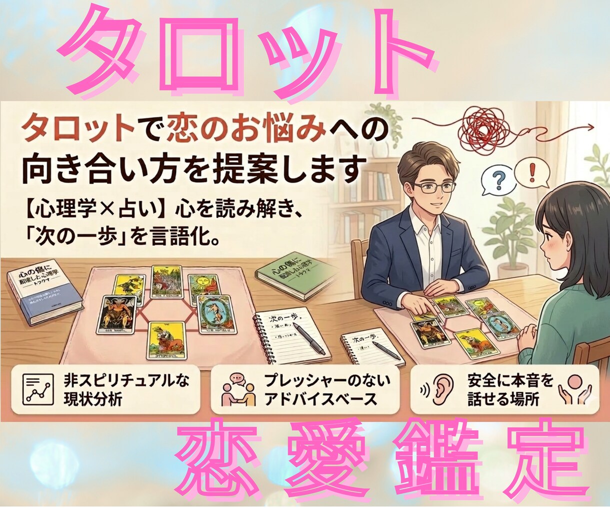 心理学×タロットで恋愛との向き合い方を占います 【心理学×占い】心を読み解き、「次の一歩」を言語化。 イメージ1
