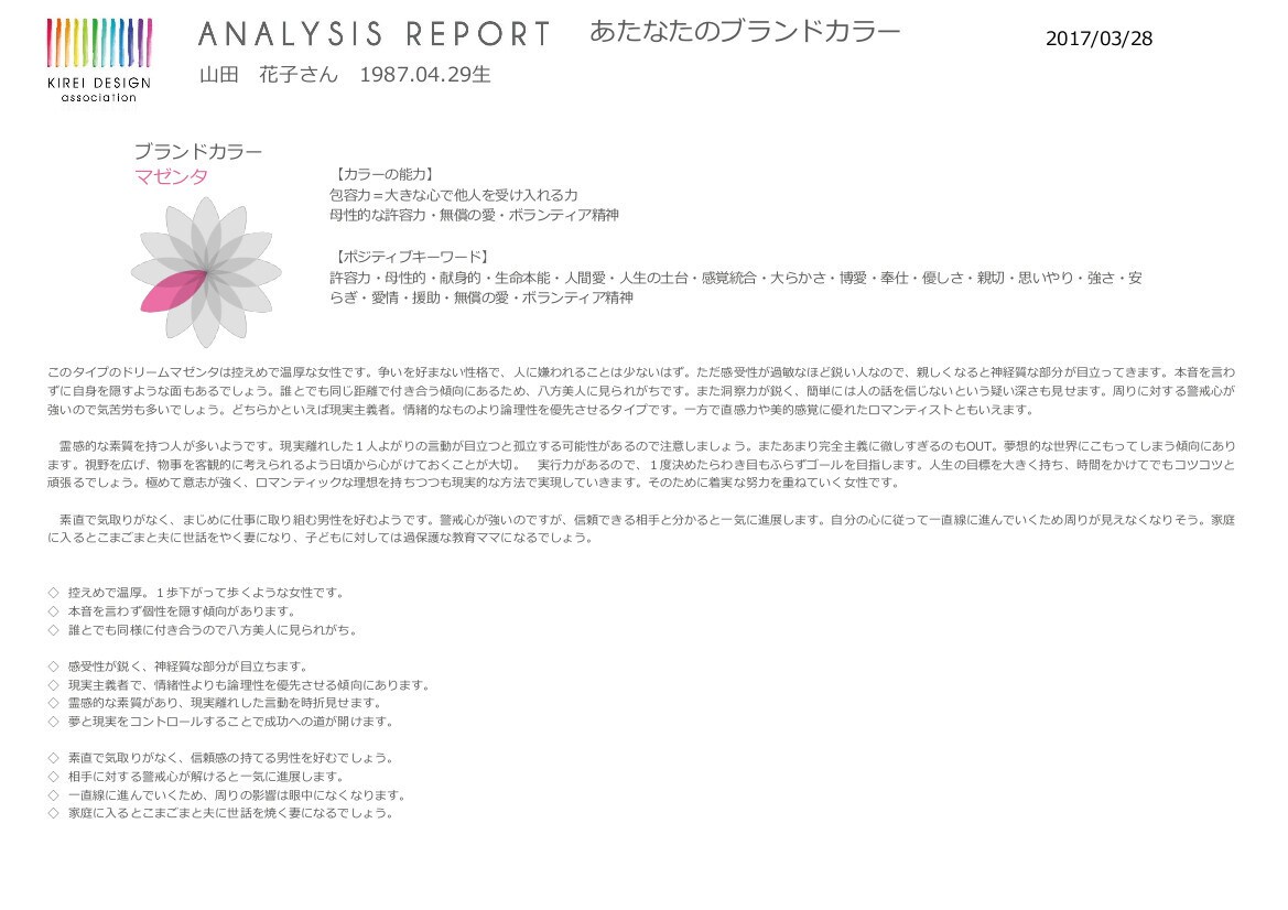 個性と個性のカラーの診断シート出します 生年月日からわかる一生変わらない本質と自分の色がわかります イメージ4