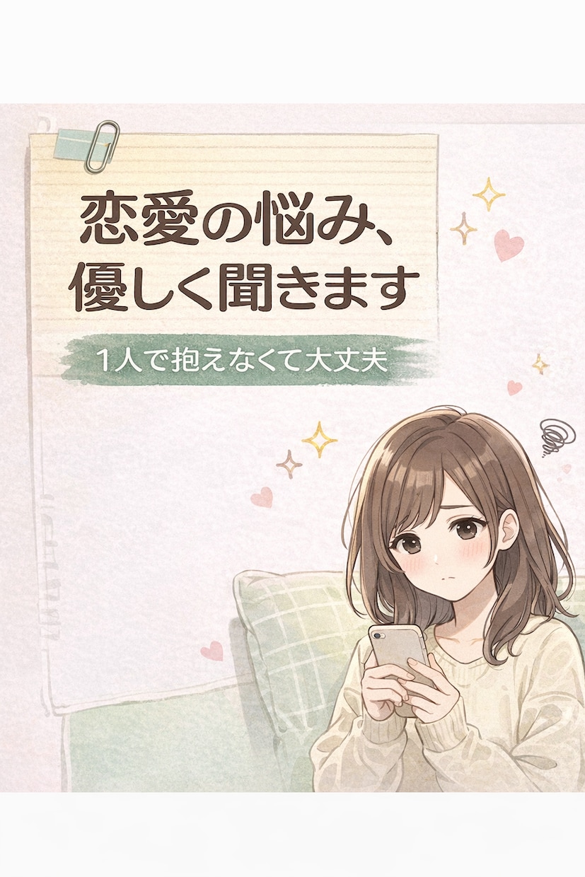 恋愛の悩み、優しく聞きます 誰にも言えない恋の悩みに寄り添います イメージ1