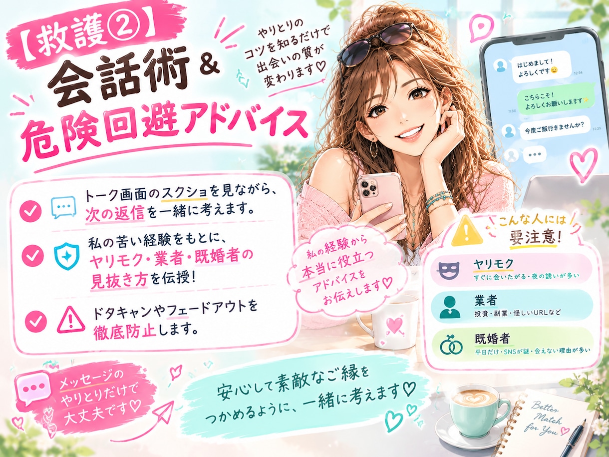 アプリの保健室が写真プロフ徹底添削＆危険回避します 気軽に相談しにくいアプリの悩みお任せ♡今だけ限定1000円 イメージ4