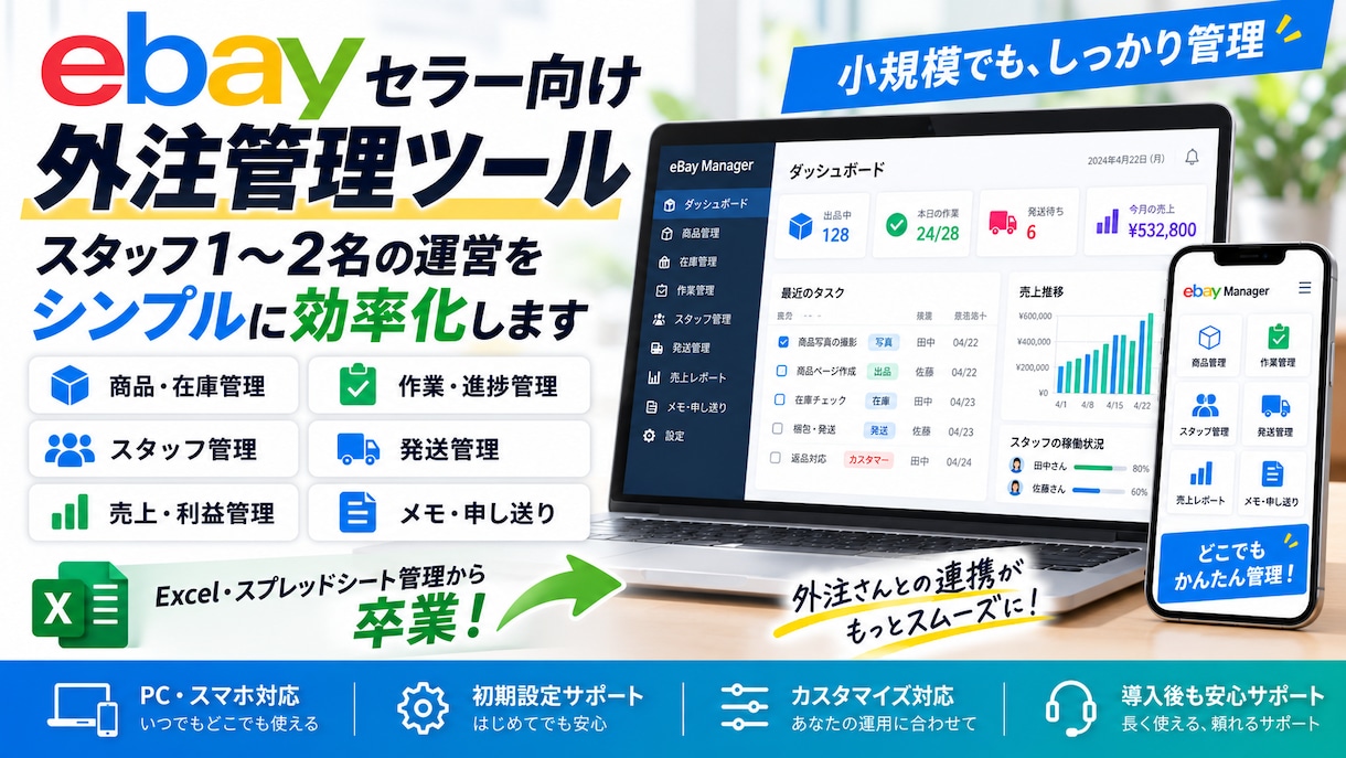 eBayセラー向け専用管理ツールを構築・納品します スタッフ1〜2名のeBay外注管理をシンプルに効率化します イメージ4