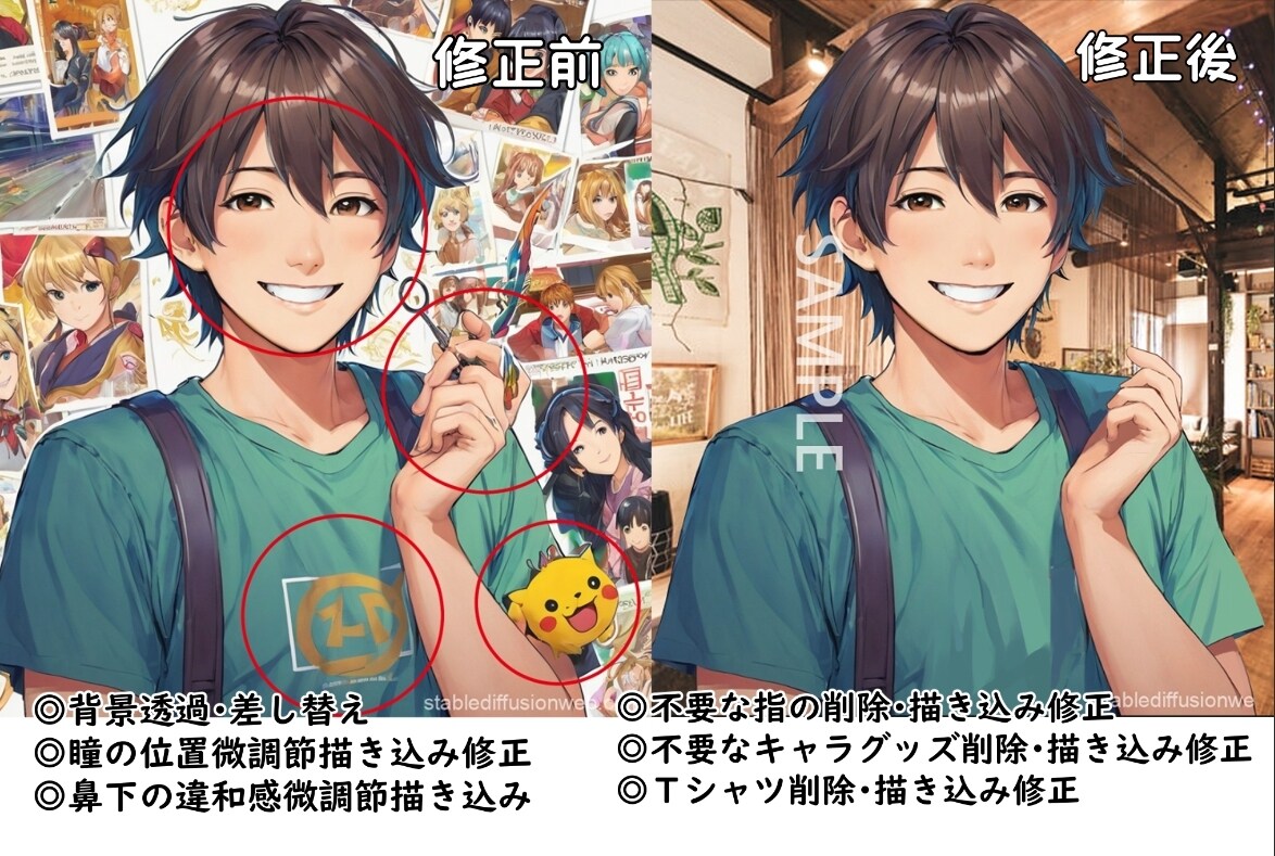 ＡIイラストのレタッチ・加筆修正いたします AIイラストを違和感ない仕上がりに… イメージ2