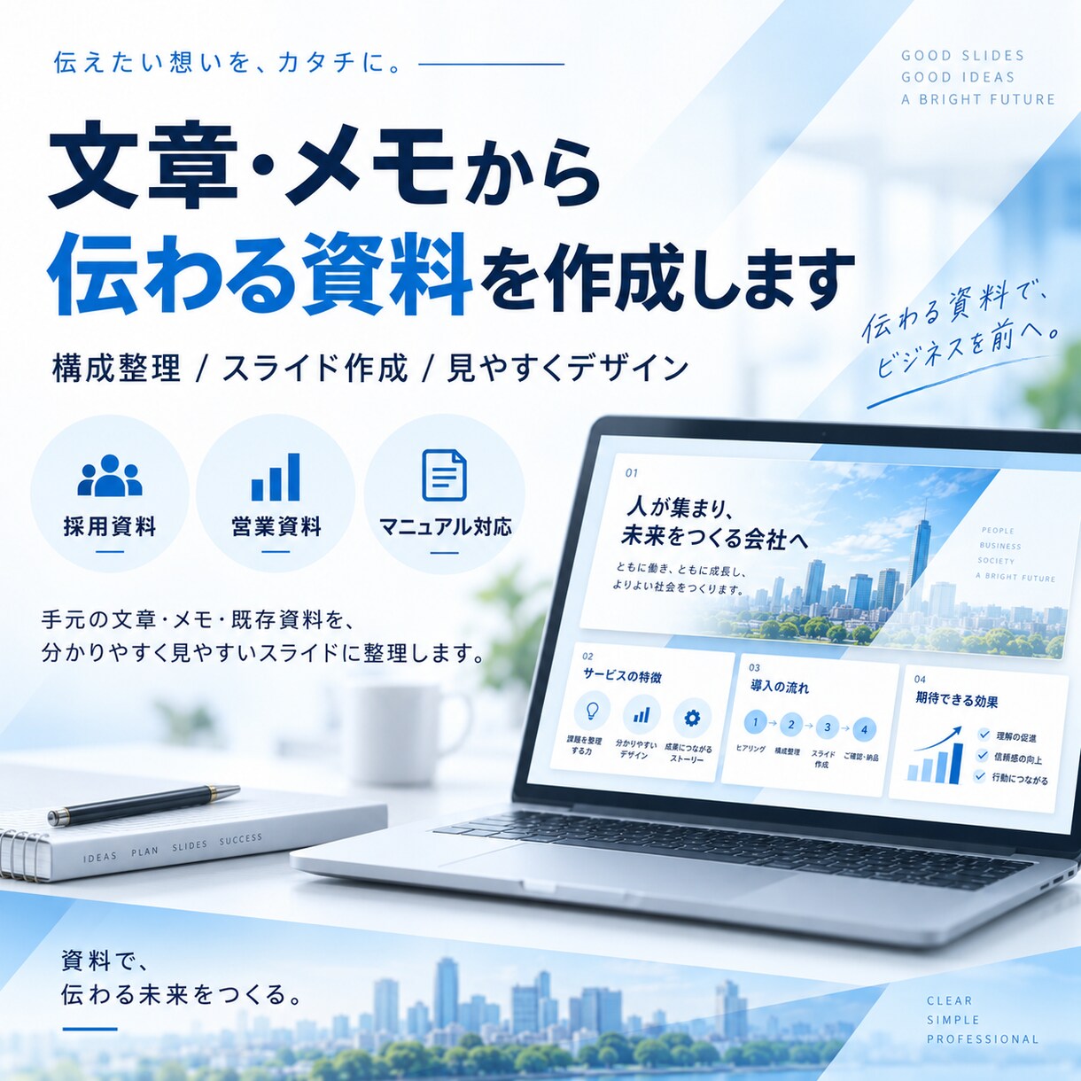 文章・メモから伝わる資料を作成しますます 構成整理から見やすいスライド化まで対応 イメージ1