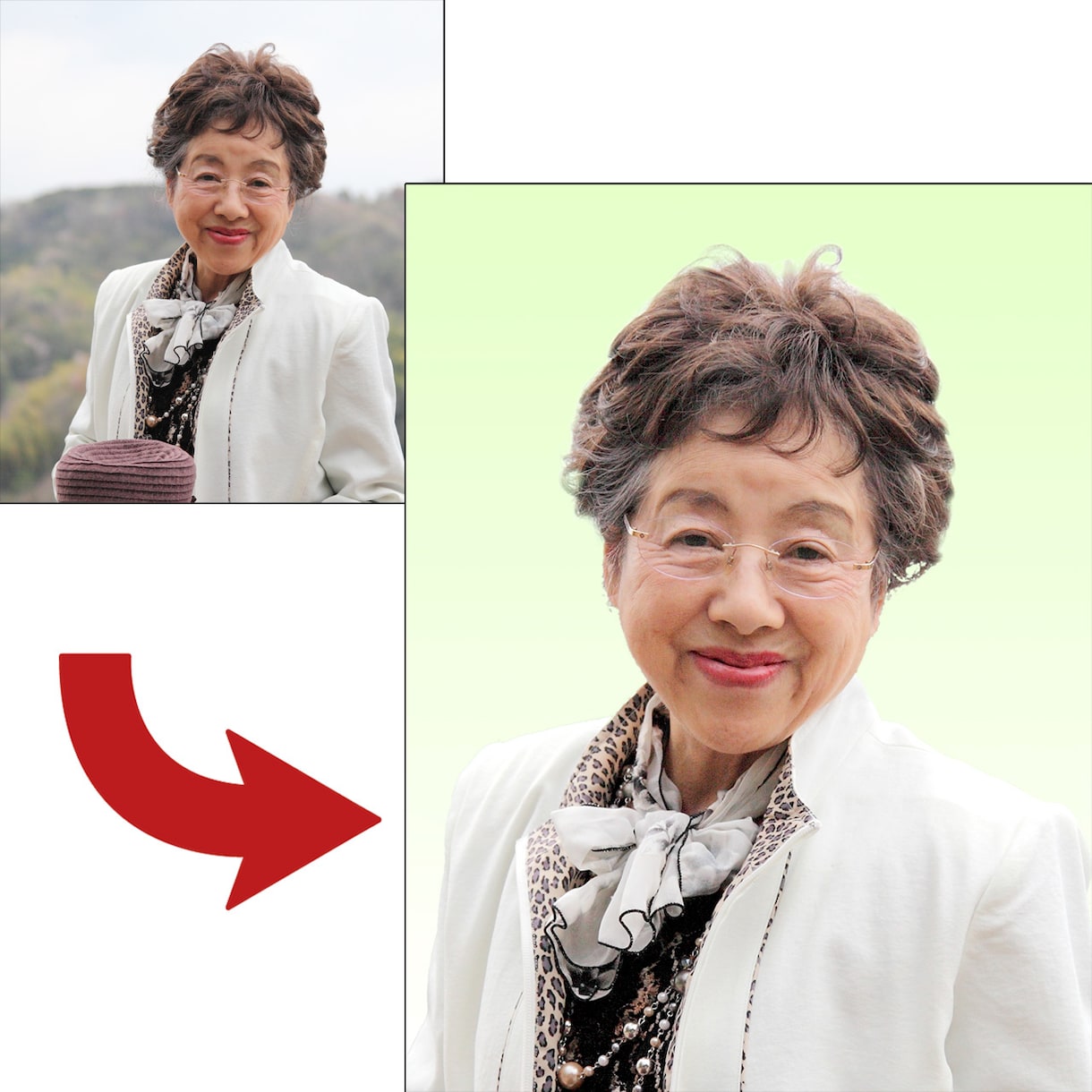 遺影写真のピント画質向上、背景変更着せ替え承ります 画質向上 ＋ 背景変更や着せ替え加工（無料比較写真作成あり） イメージ5