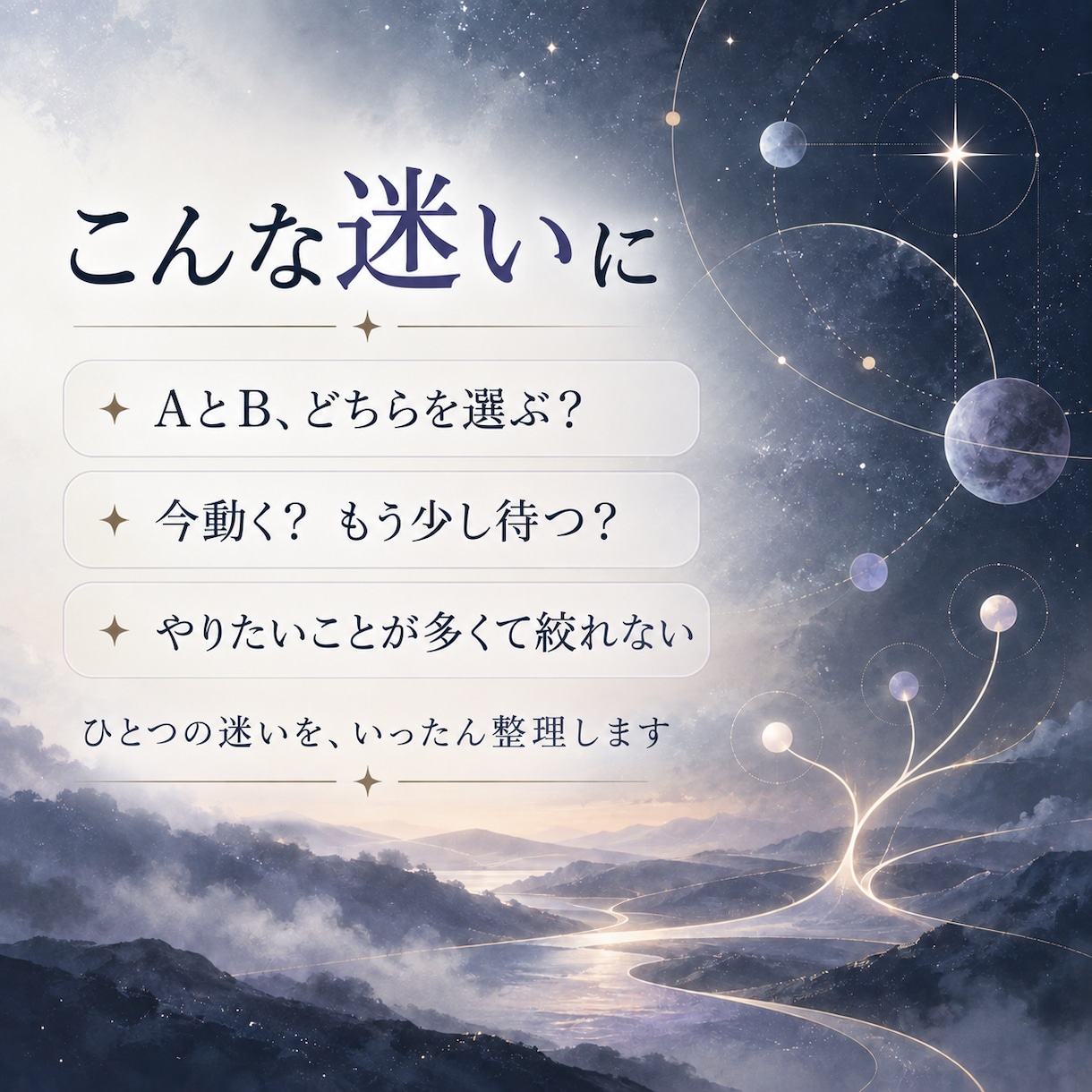 星を使って、今の迷いをひとつ整理します 答えを決めるのではなく、考える材料を整える星読みレポートです イメージ2
