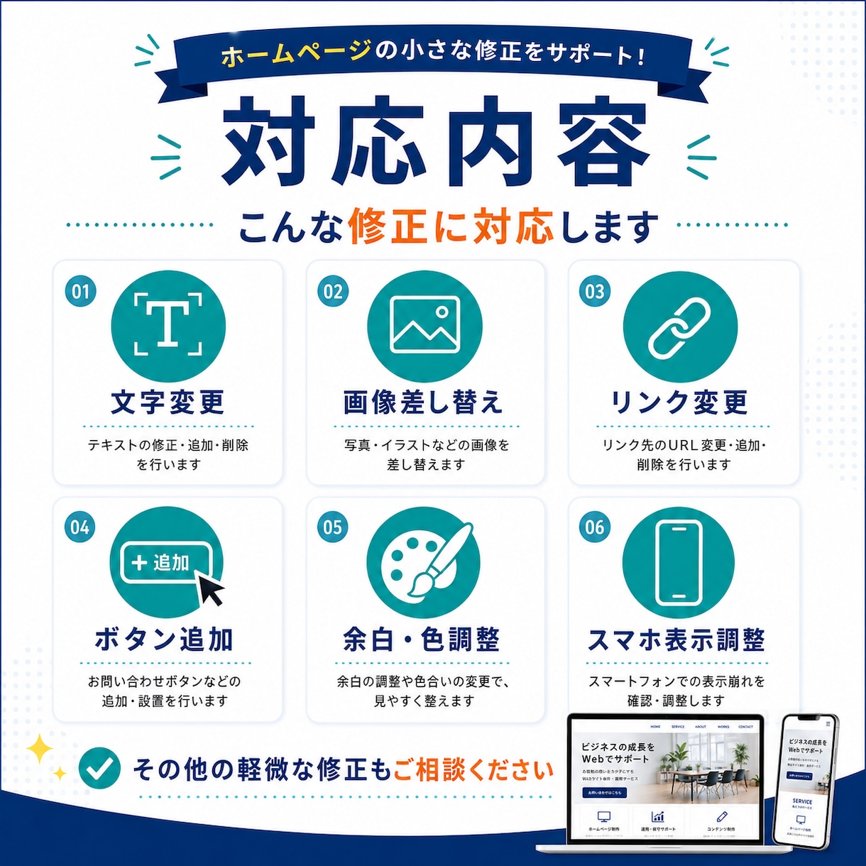 ホームページの小さな修正をします 文字変更・画像差し替え・表示崩れを整えます イメージ2